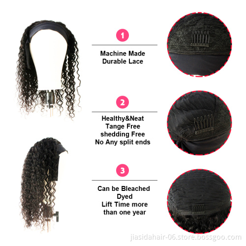 Adjustable kinky Straight Glueless Human Hair Half Wigs Machine Non Lace Brazilian Virgin Hair Headband Wig for Black Women